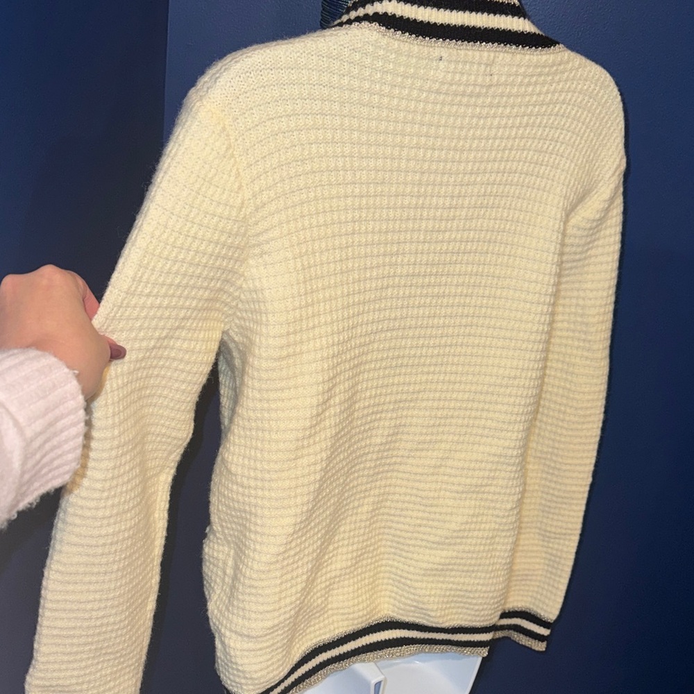 Cream & Black Waffle Knit Cardigan Sweater – Size Small - Picture 12 of 13